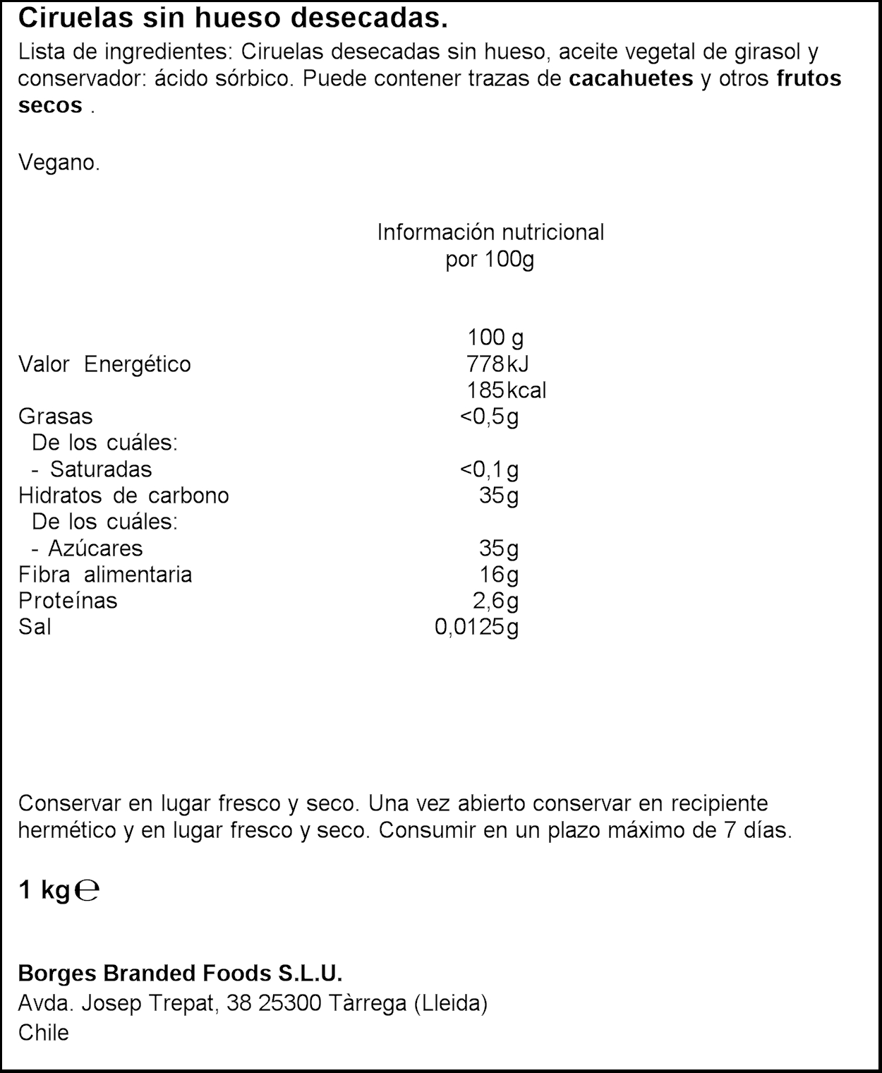 Ficha Alimentaria del Producto